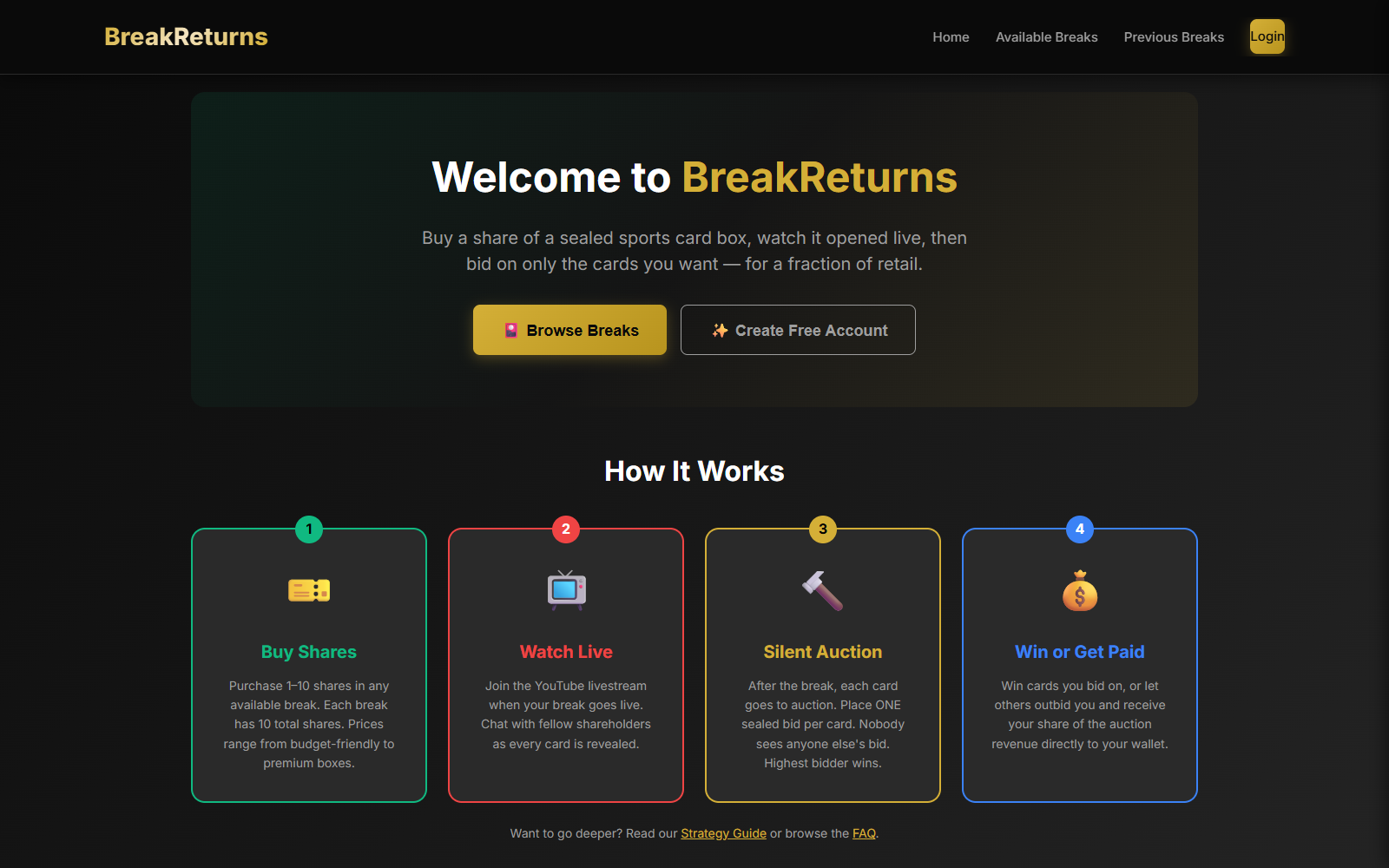 BreakReturns — live card breaking platform