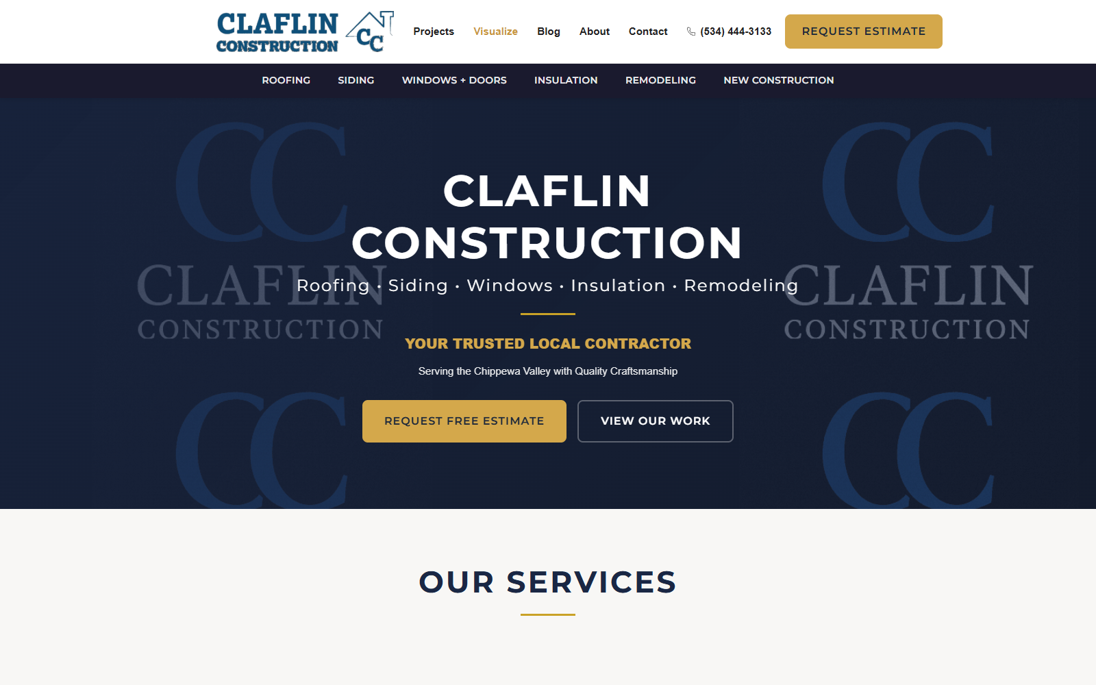 Claflin Construction website built with Twomiah