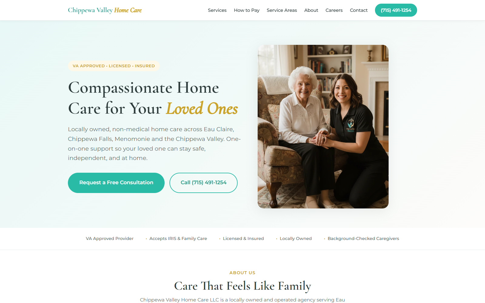 Chippewa Valley Home Care website built with Twomiah