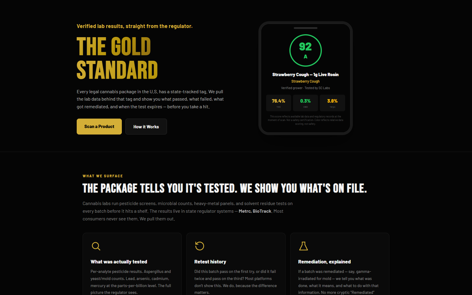 Gold Standard — cannabis lab testing transparency app